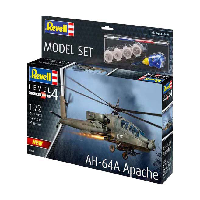 Revell modellkészlet - ah-64a apache 1:72 - 71 db. - beleértve alapfesték színek