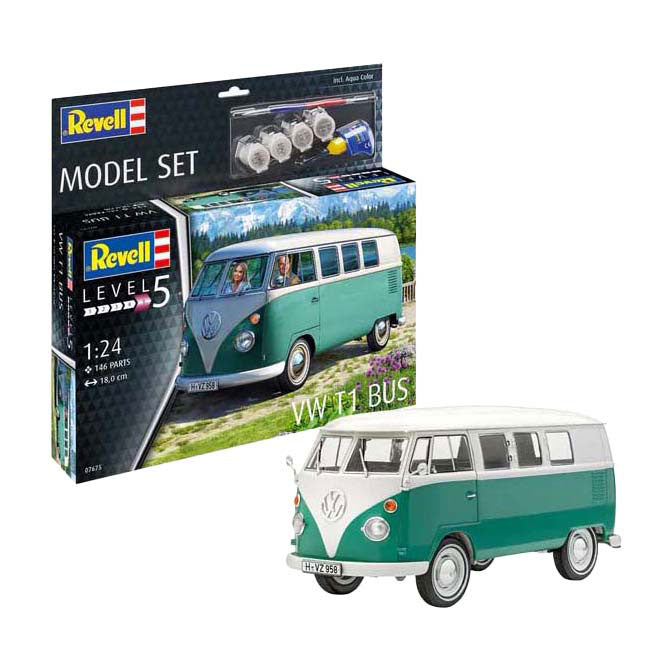 Revell modellkészlet - vw t1 busz 1:24 - 146 db. - beleértve alapfesték színek