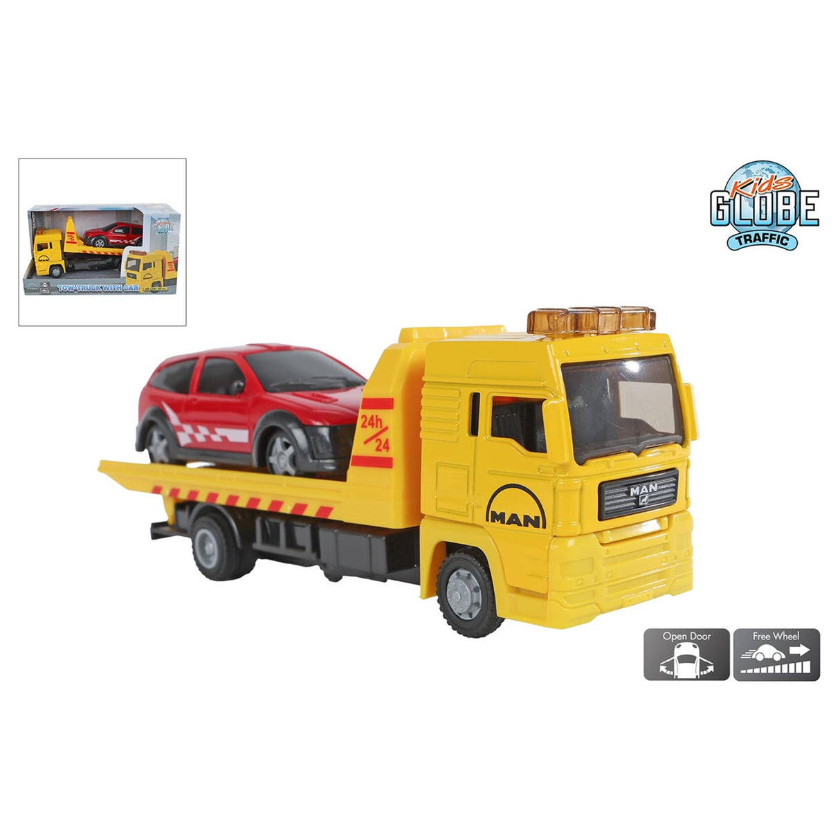 Kids globe man truck recovery vehicle with car, 19cm