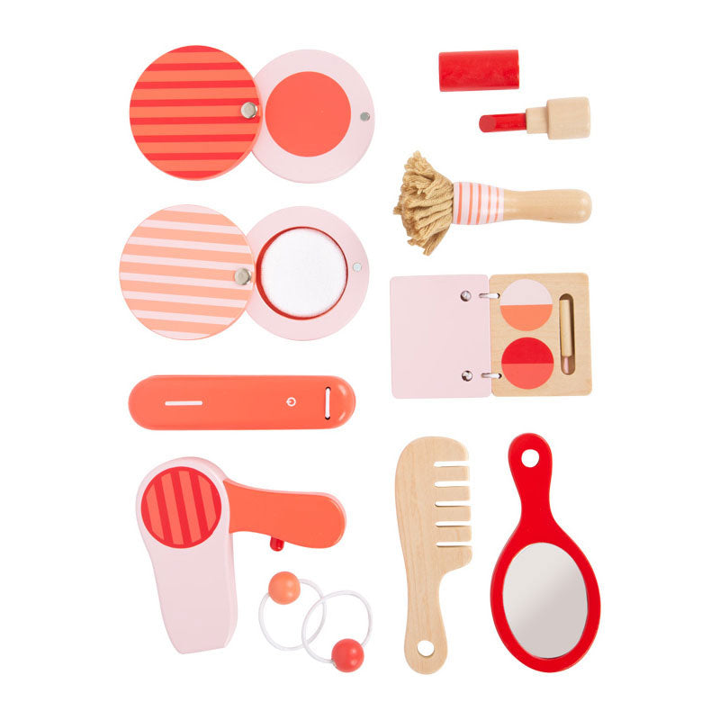 Pequena maquiagem retro de madeira de madeira na mala