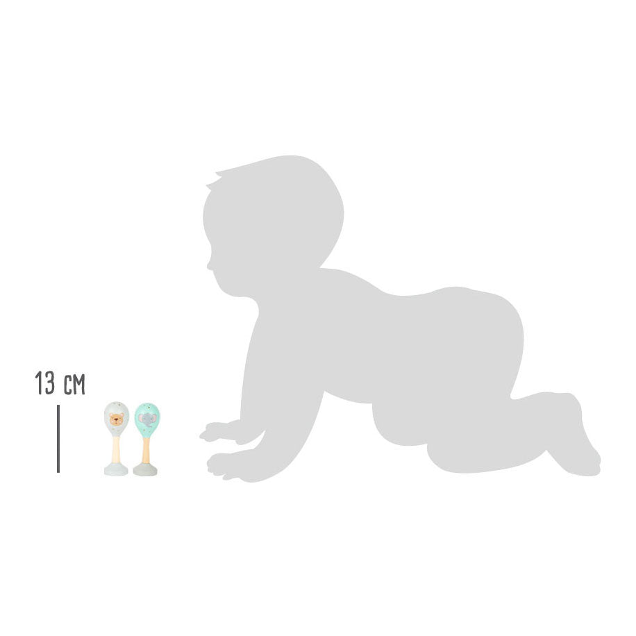 Malé nohy drevené detské hrkálka Maracas Dier, sada 2