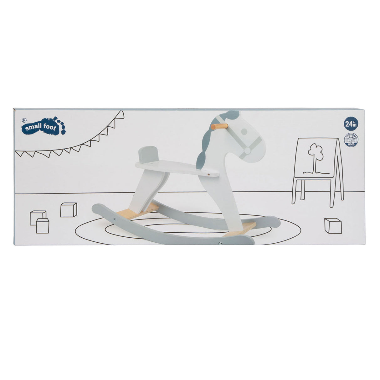 Capall rocking adhmaid beag cois adhmaid Skandi bán