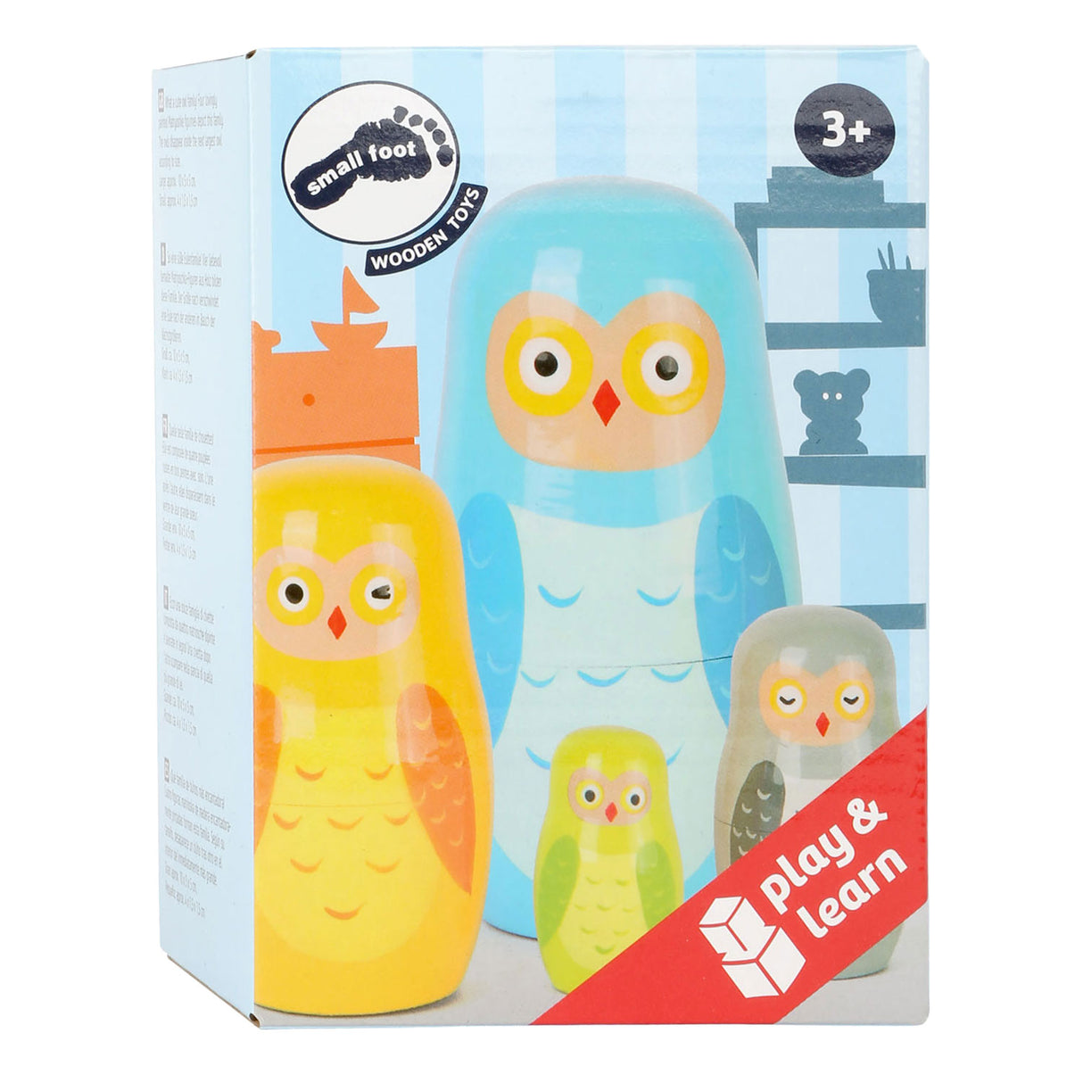 Teaghlach Owls Matryoshka adhmaid beag