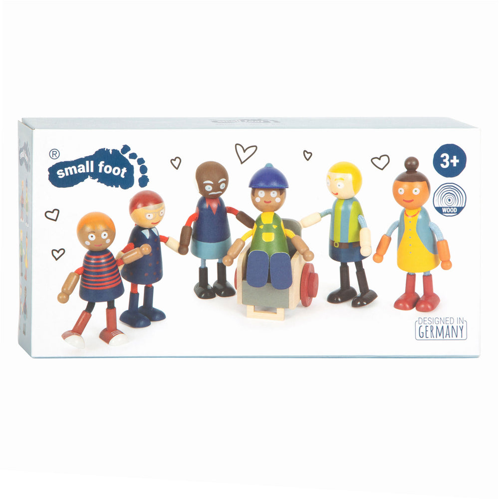 Kleine Fußhölzer Dollhouse -Familie mit Rollstuhl, 6st.