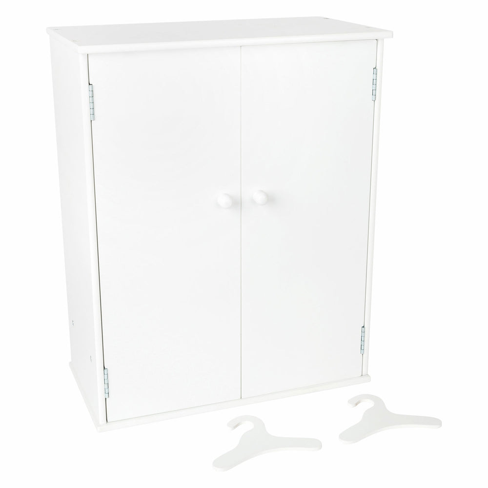 Kleine Fußholz -Puppengarderobe mit Kleiderbügeln, 3dlg.