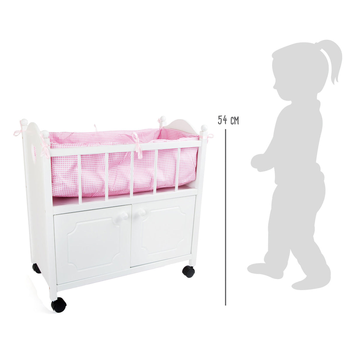 Cama de muñeca de madera de pie pequeño con cajones