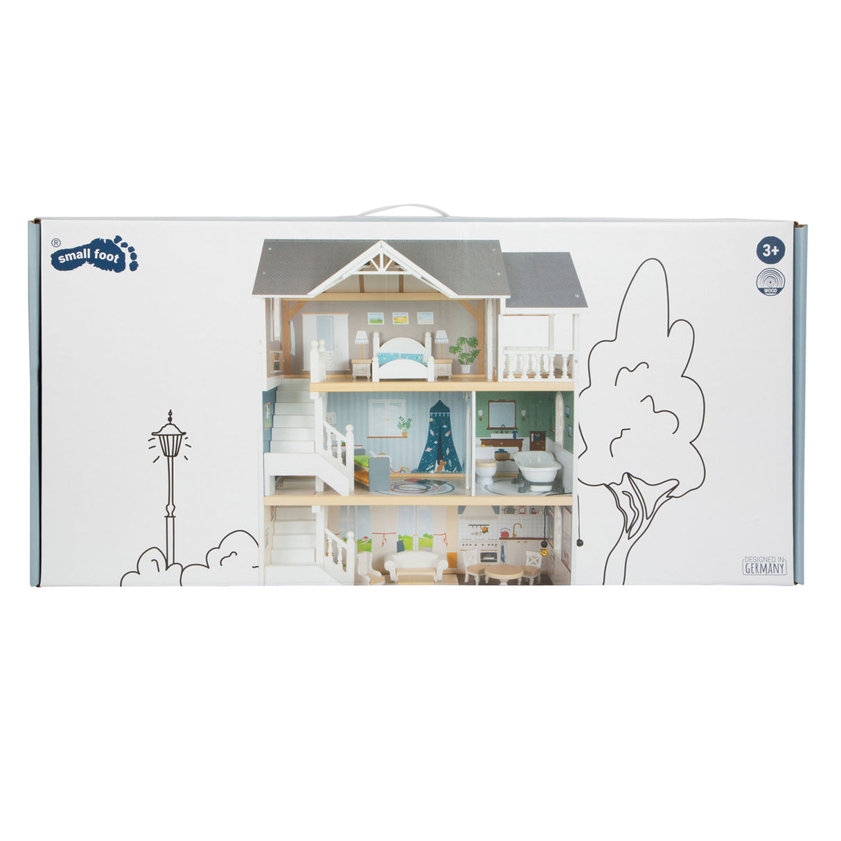 Kis lábú fa Urban Villa Dollhouse kiegészítőkkel, 13dlg.