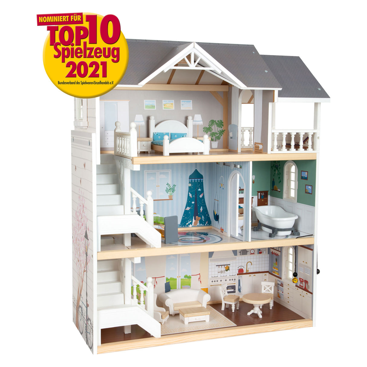 Kis lábú fa Urban Villa Dollhouse kiegészítőkkel, 13dlg.
