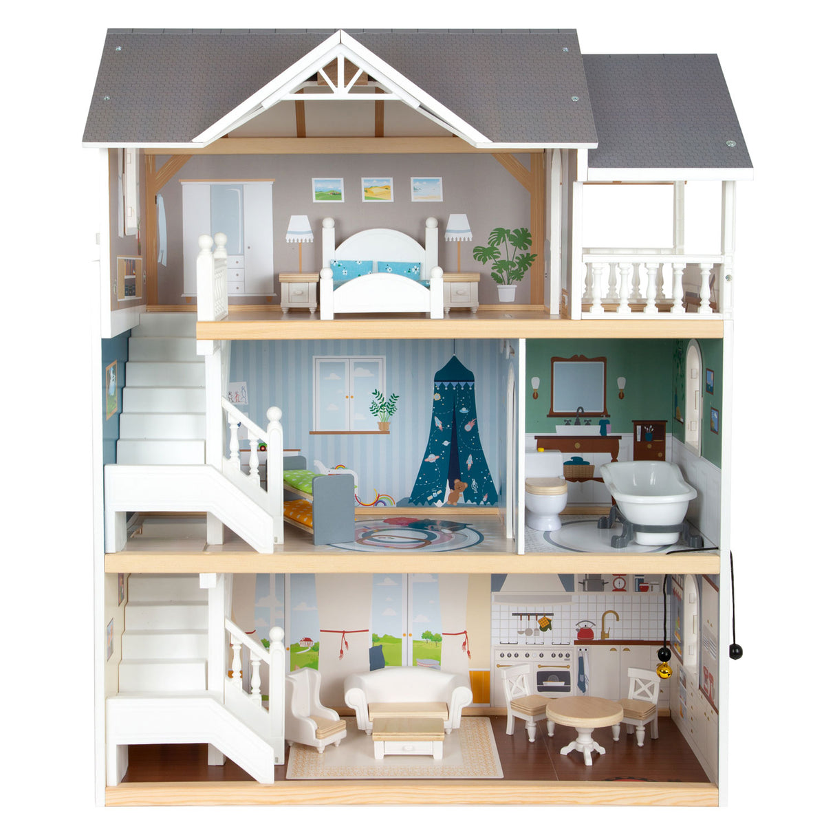 Kis lábú fa Urban Villa Dollhouse kiegészítőkkel, 13dlg.