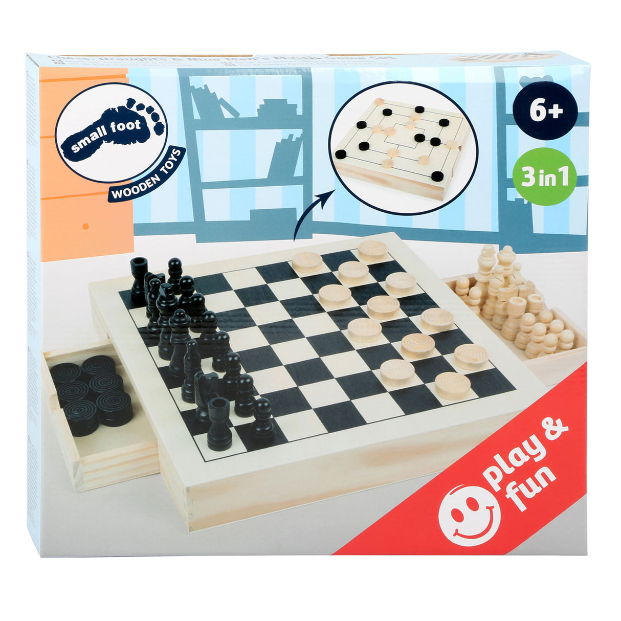 Small Foot Game Box 3in1 Chess Checkers Mill Game