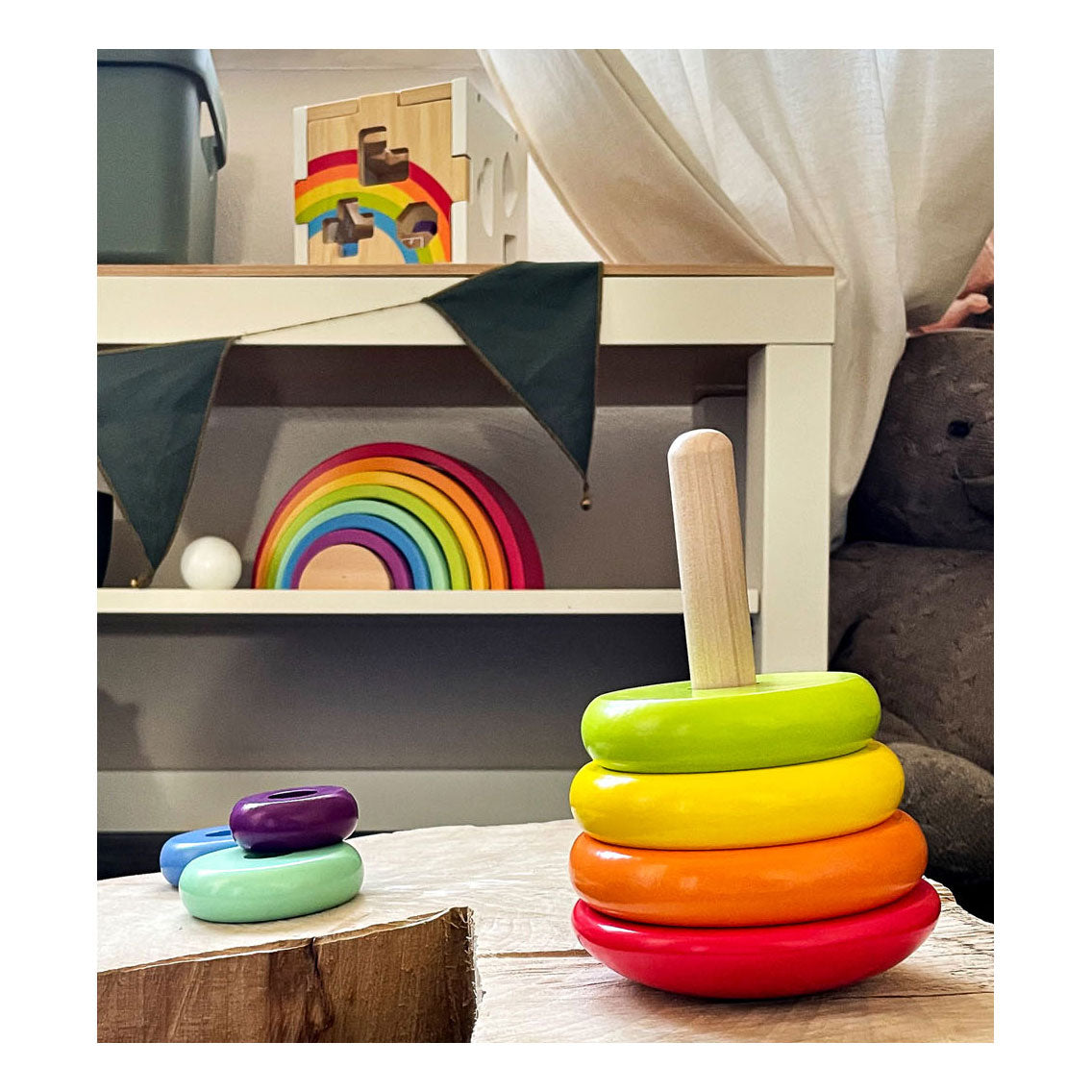 Small Foot Wooden Stacking Tower Rainbow, 7 pcs.
