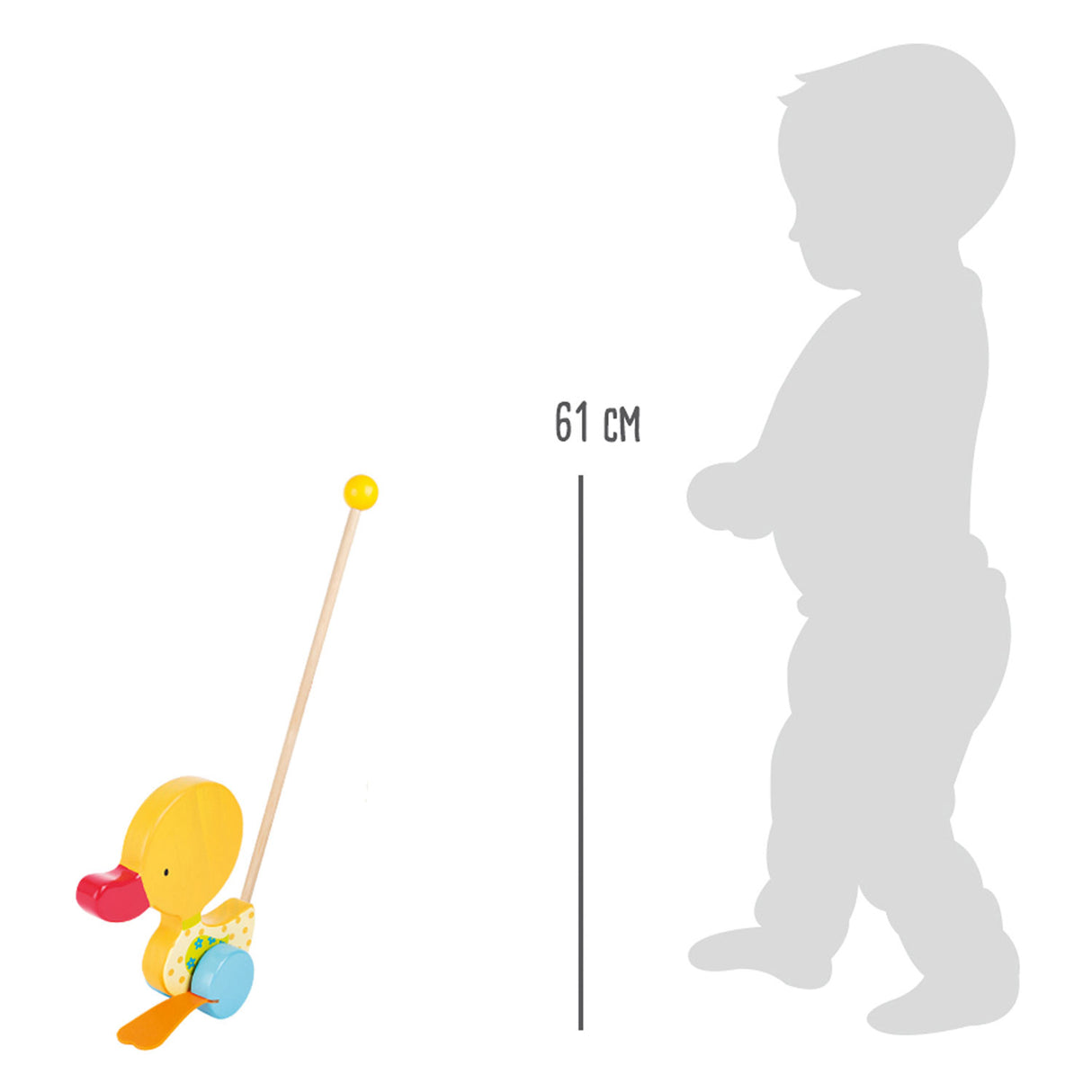 Liten fot tre push figur and tina med pinne