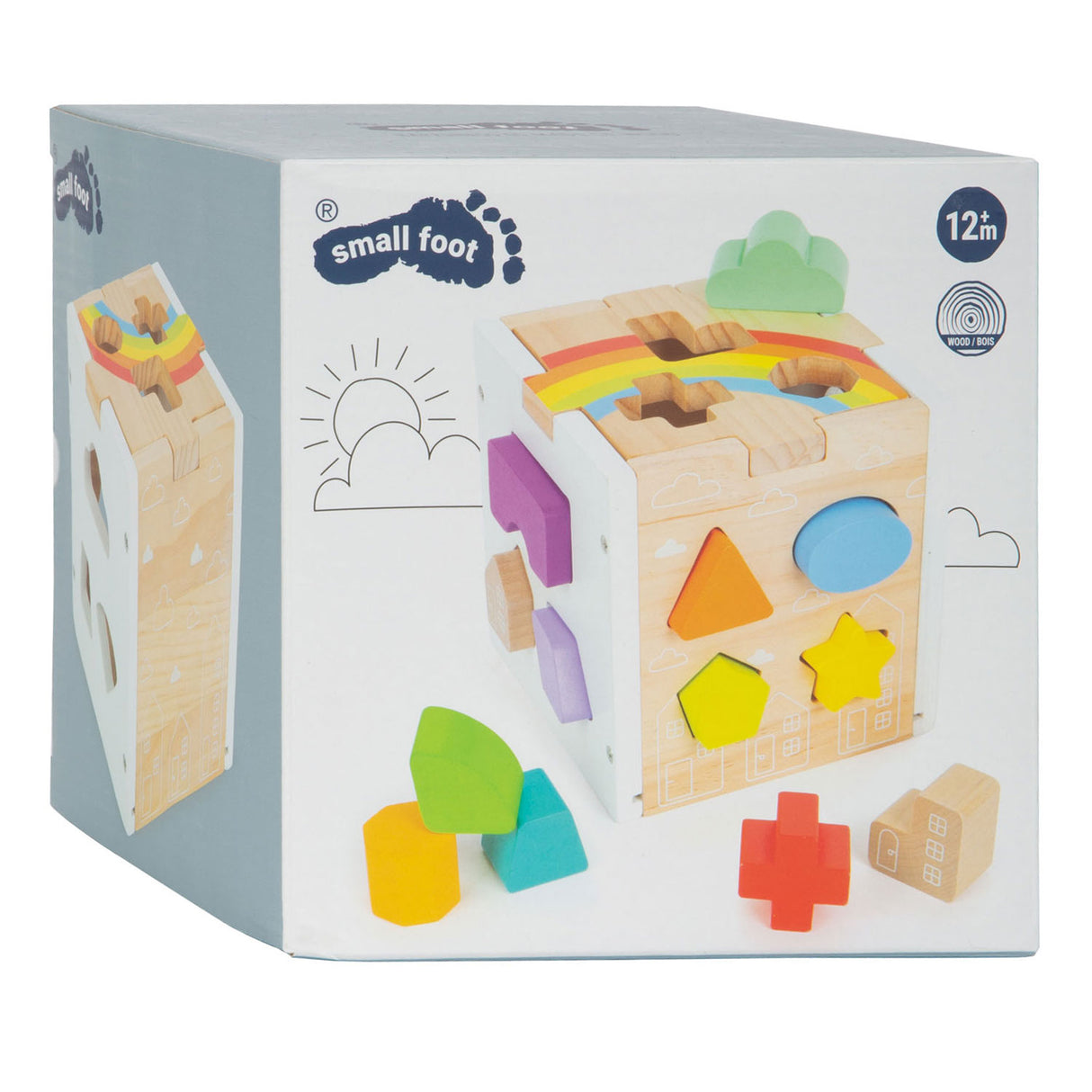 Small Foot Wooden Shape Sorter Cube Rainbow,