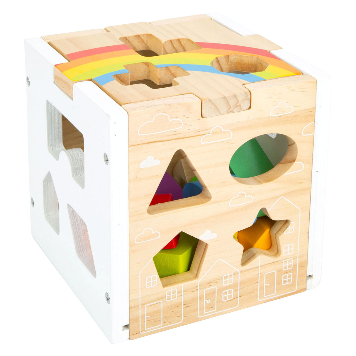Small Foot Wooden Shape Sorter Cube Rainbow,