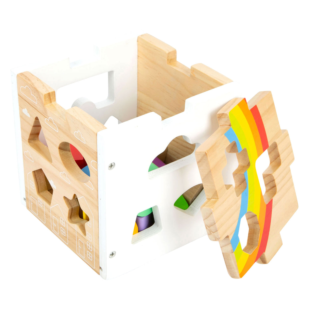 Small Foot Wooden Shape Sorter Cube Rainbow,