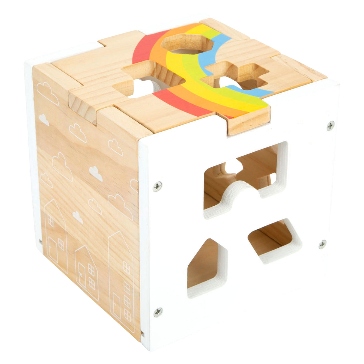 Small Foot Wooden Shape Sorter Cube Rainbow,