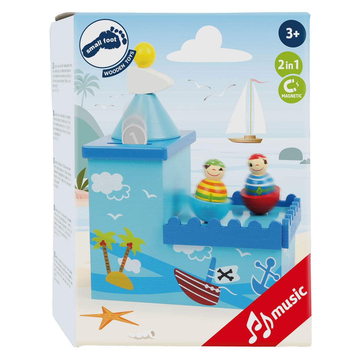 Kis lábú fa zenei doboz és piggy bank kalóz