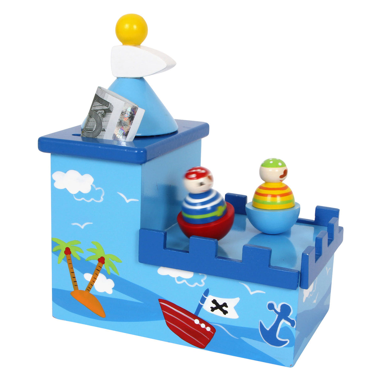 Kis lábú fa zenei doboz és piggy bank kalóz