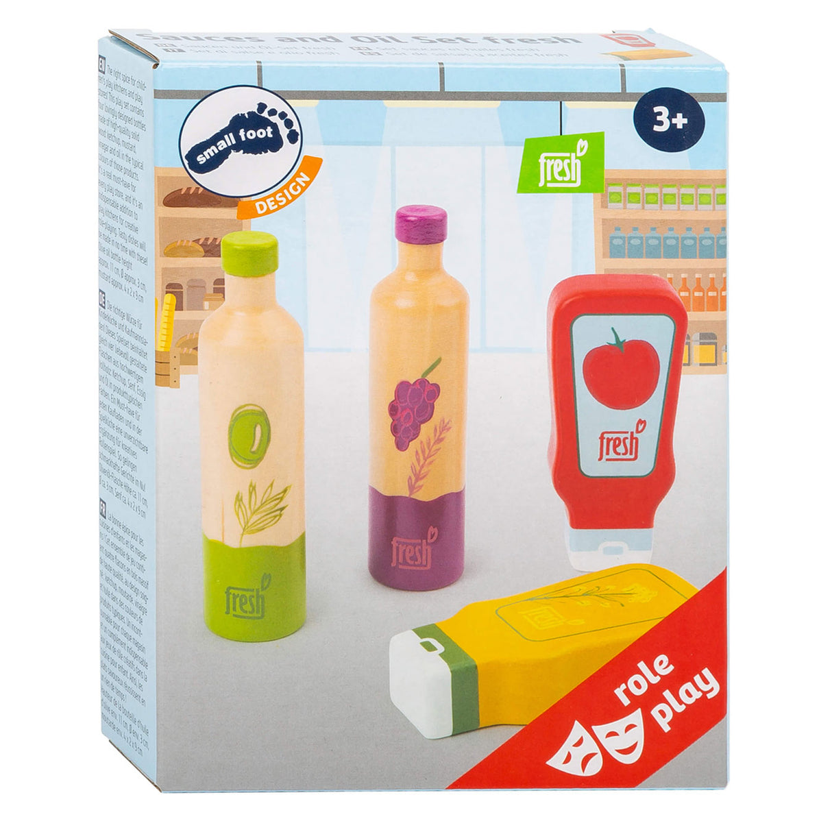 Sauces et huile de playet en bois à petit pied, 4dlg.