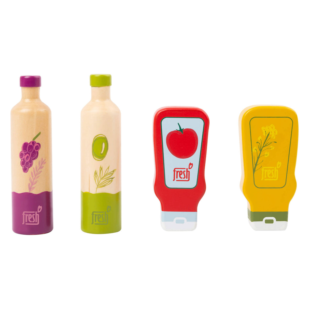 Sauces et huile de playet en bois à petit pied, 4dlg.