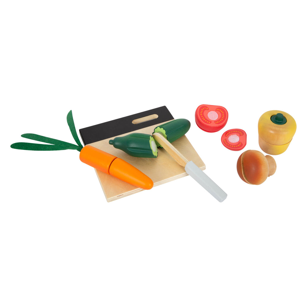Set de vegetales Snijen Speelten de madera de pie pequeño, 13dlg.