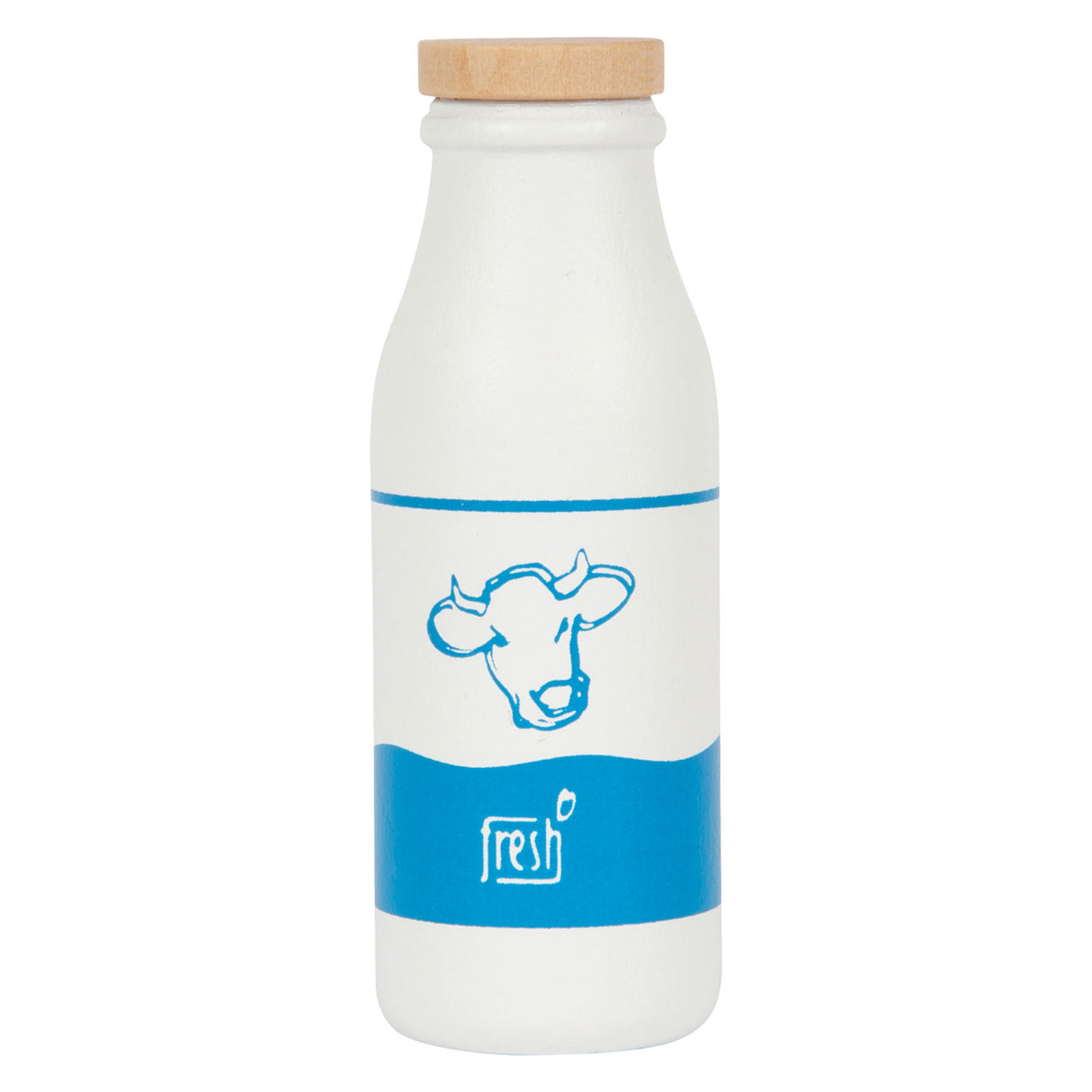 Drevená prepravka s malými nohami s fľašami mlieka, 12dlg.