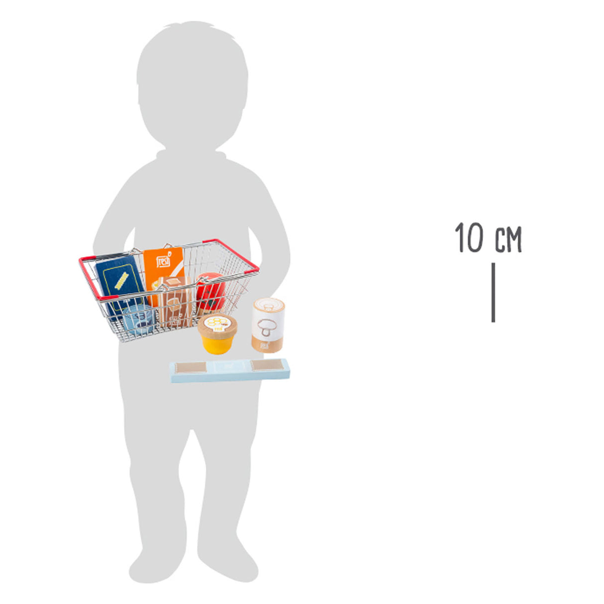 Дървена храна за игра Small Foot в пазарска количка, 9 бр.