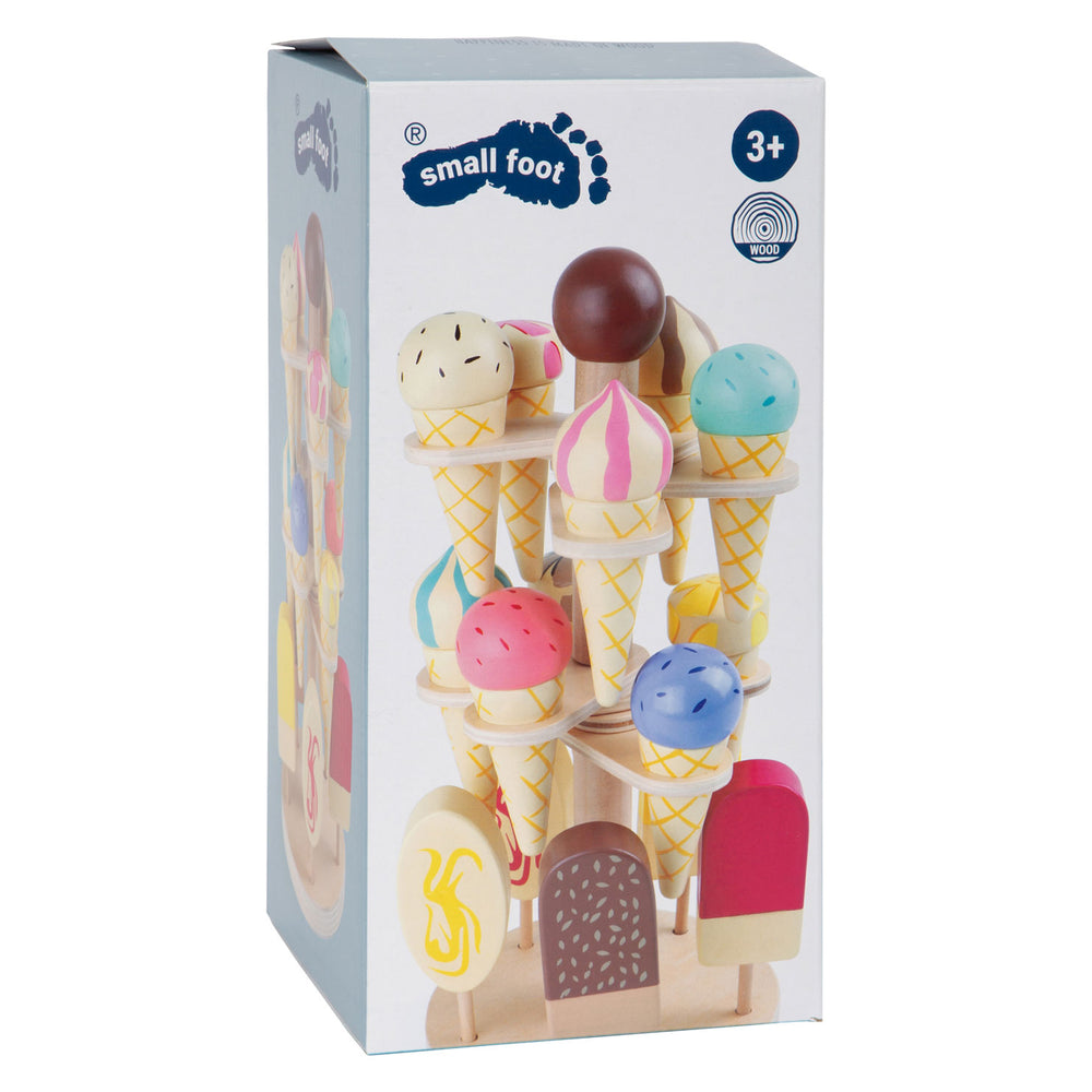 Small Foot Wooden Play Food Ice Cream on Movable Ice Cream Stand, 16pcs.