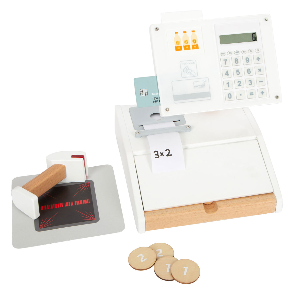 Côte de jouets en bois à petit pied avec scanner, 15dlg.