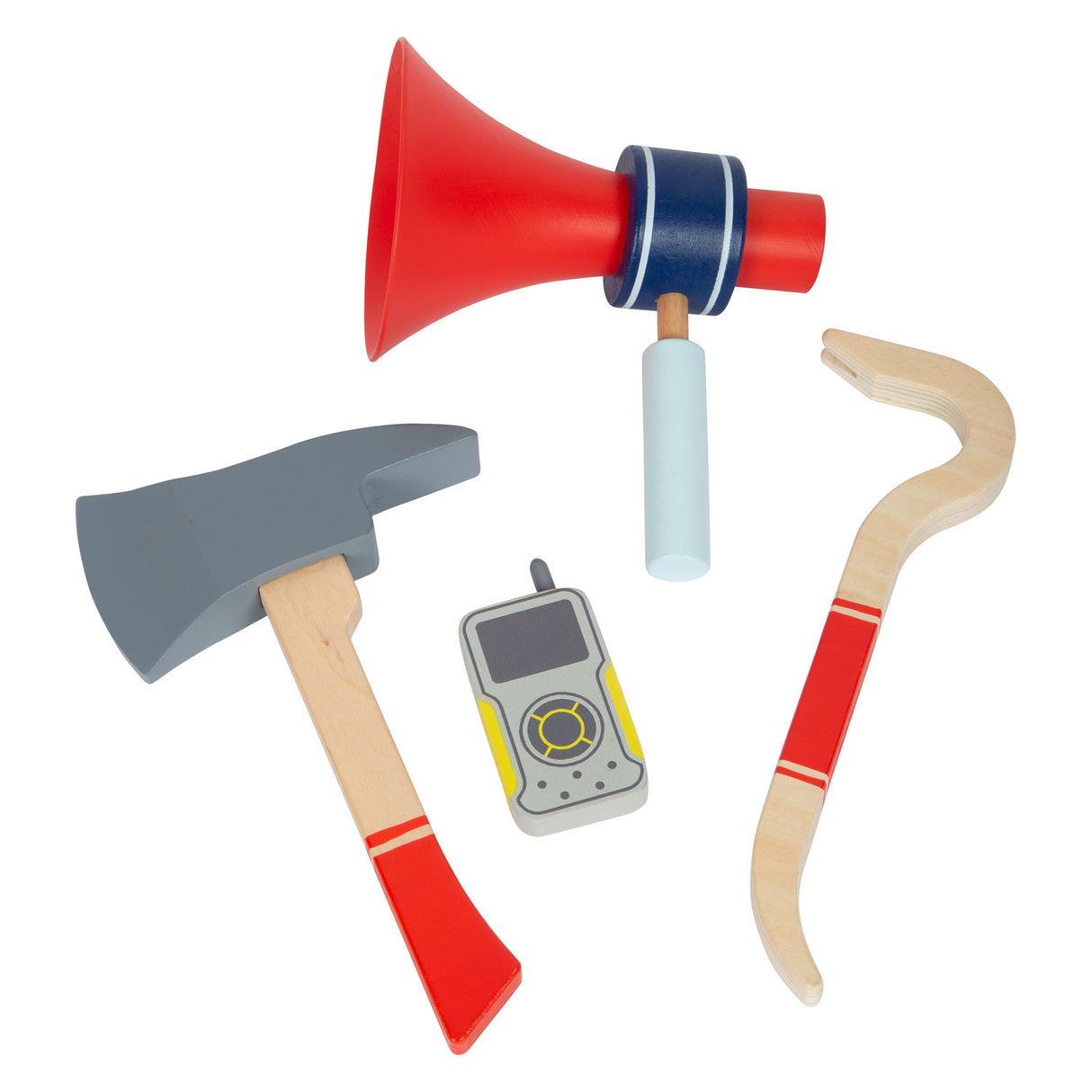 Pequeña mochila de bomberos con atributos de la brigada de fuego de madera, 8dlg.