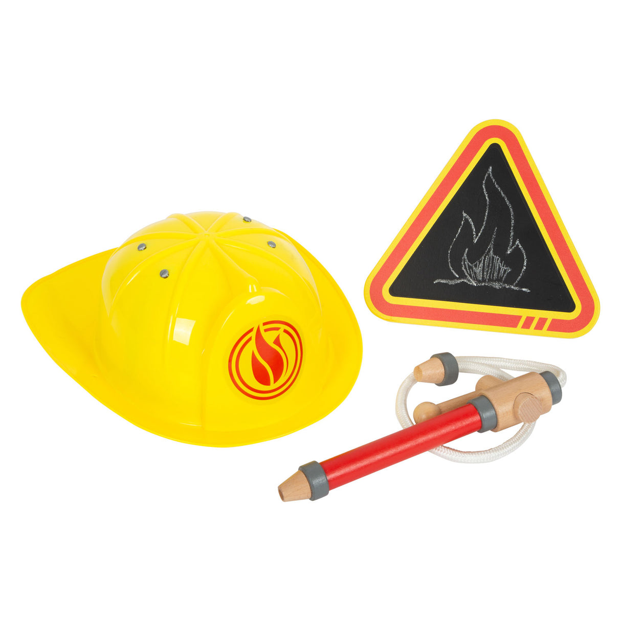 Pequeña mochila de bomberos con atributos de la brigada de fuego de madera, 8dlg.