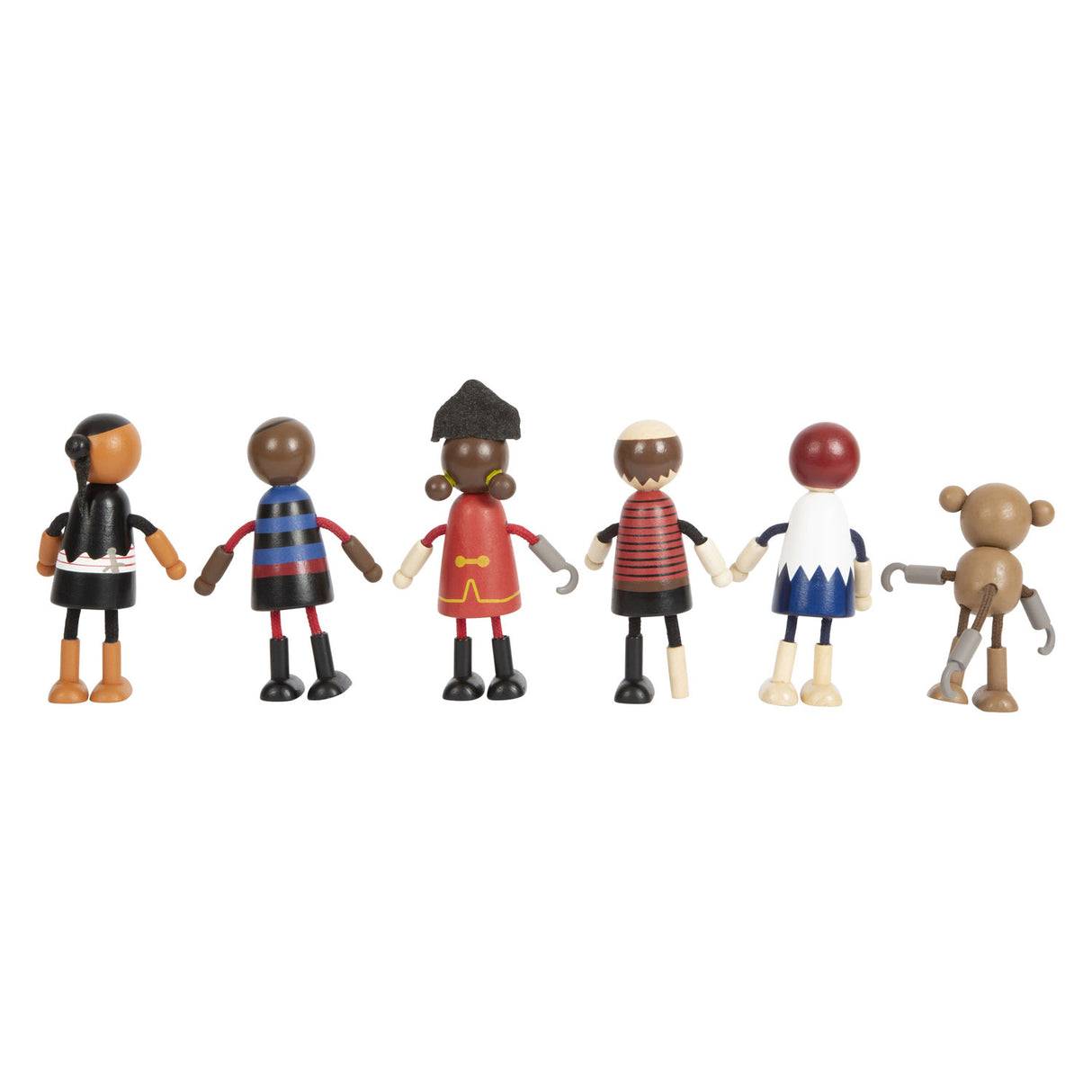 Muñecas de madera de pie pequeña pirata flexible, 6st.