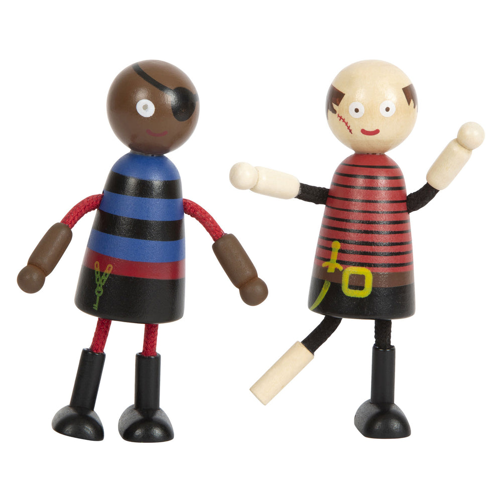 Muñecas de madera de pie pequeña pirata flexible, 6st.