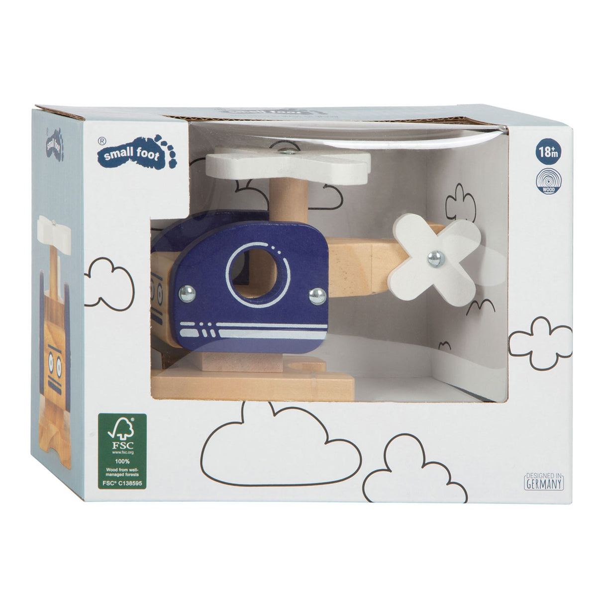 Дървен крак дървен хеликоптер синьо