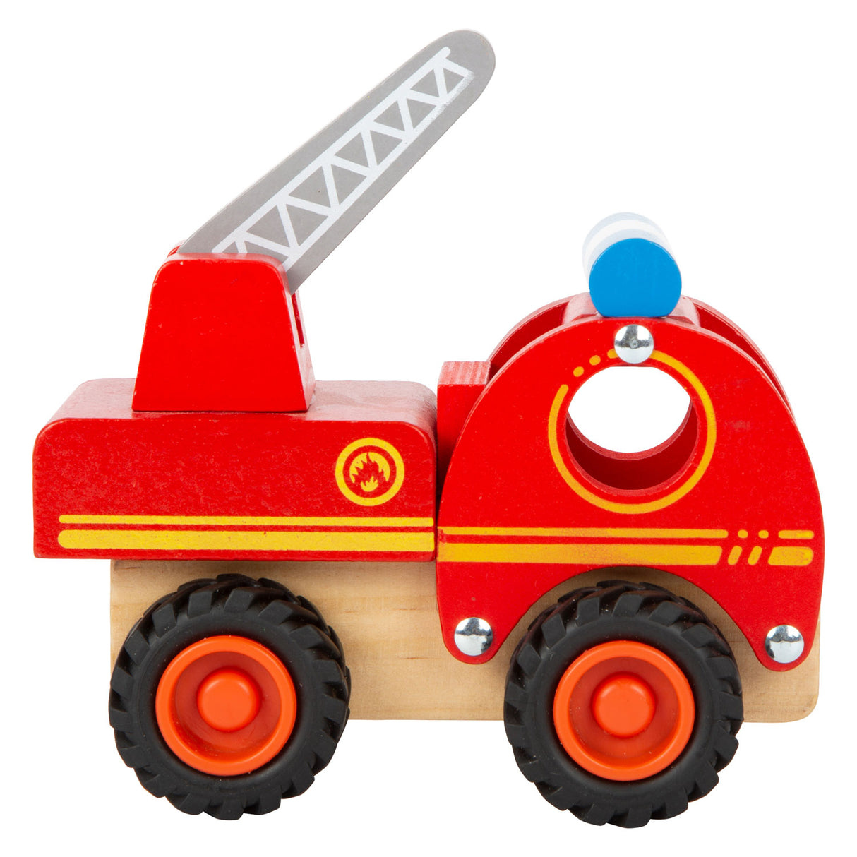 Camión de bomberos de madera de pie pequeño con escalera