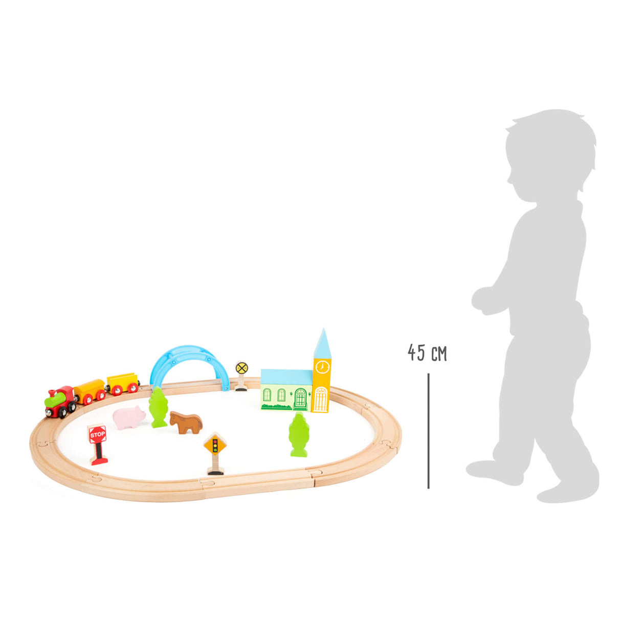 Lille fod træ tog sæt by og landskab, 24dlg.