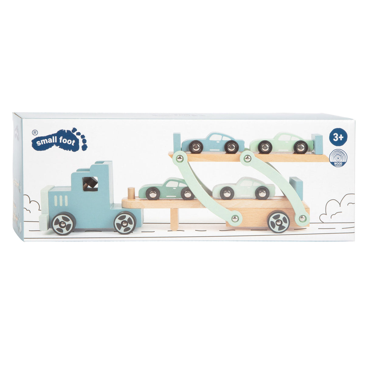 Kleiner Fuß -Holz -LKW -Transporter Chicago mit Autos, 9dlg.