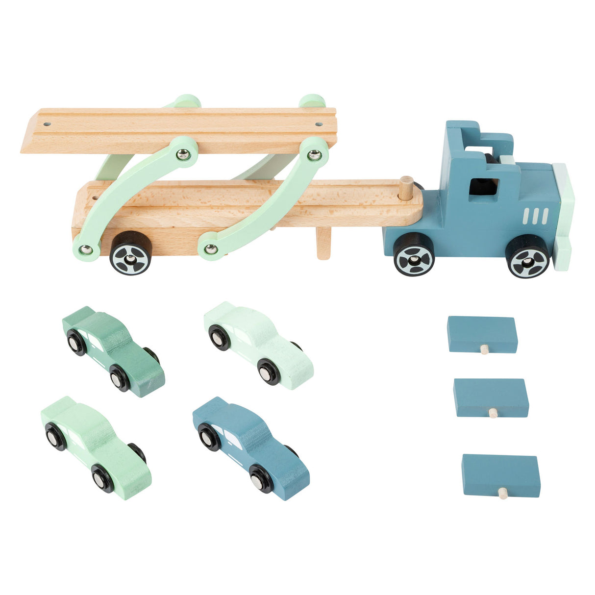 Kleiner Fuß -Holz -LKW -Transporter Chicago mit Autos, 9dlg.
