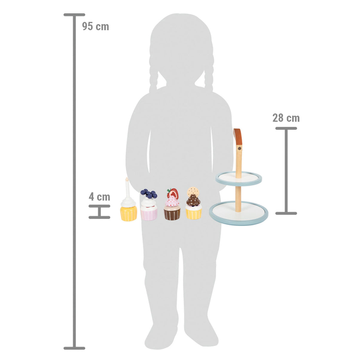 Playets de madera de pie pequeño Etagere con cupcakes, 13dlg.