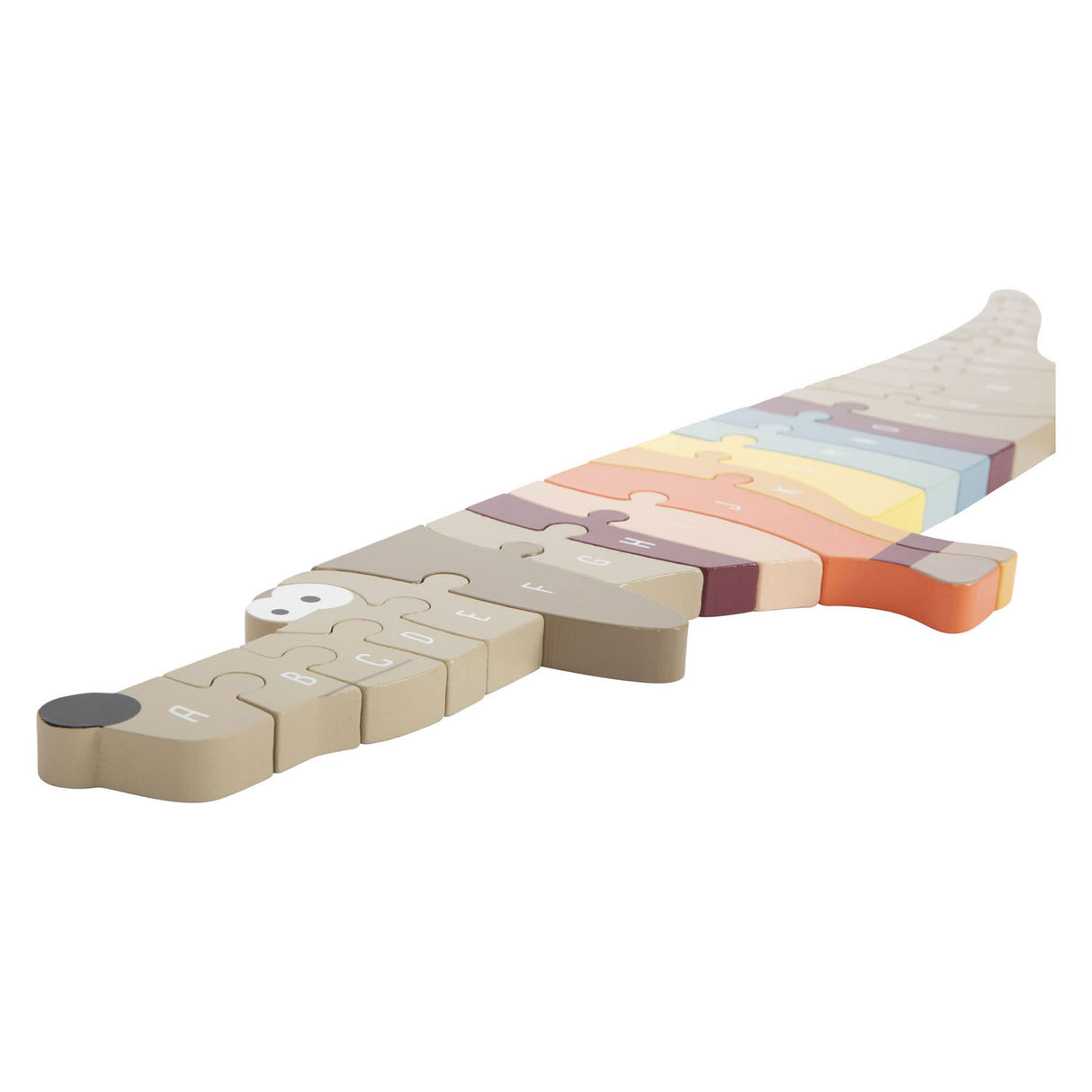 Drevená literatúra s malými nohami tvorí puzzle pes, 26st.