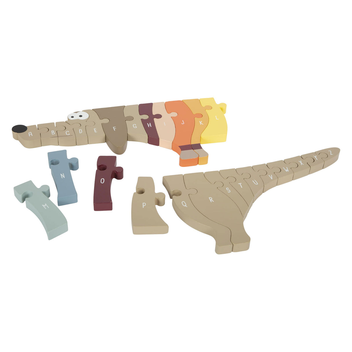 Drevená literatúra s malými nohami tvorí puzzle pes, 26st.