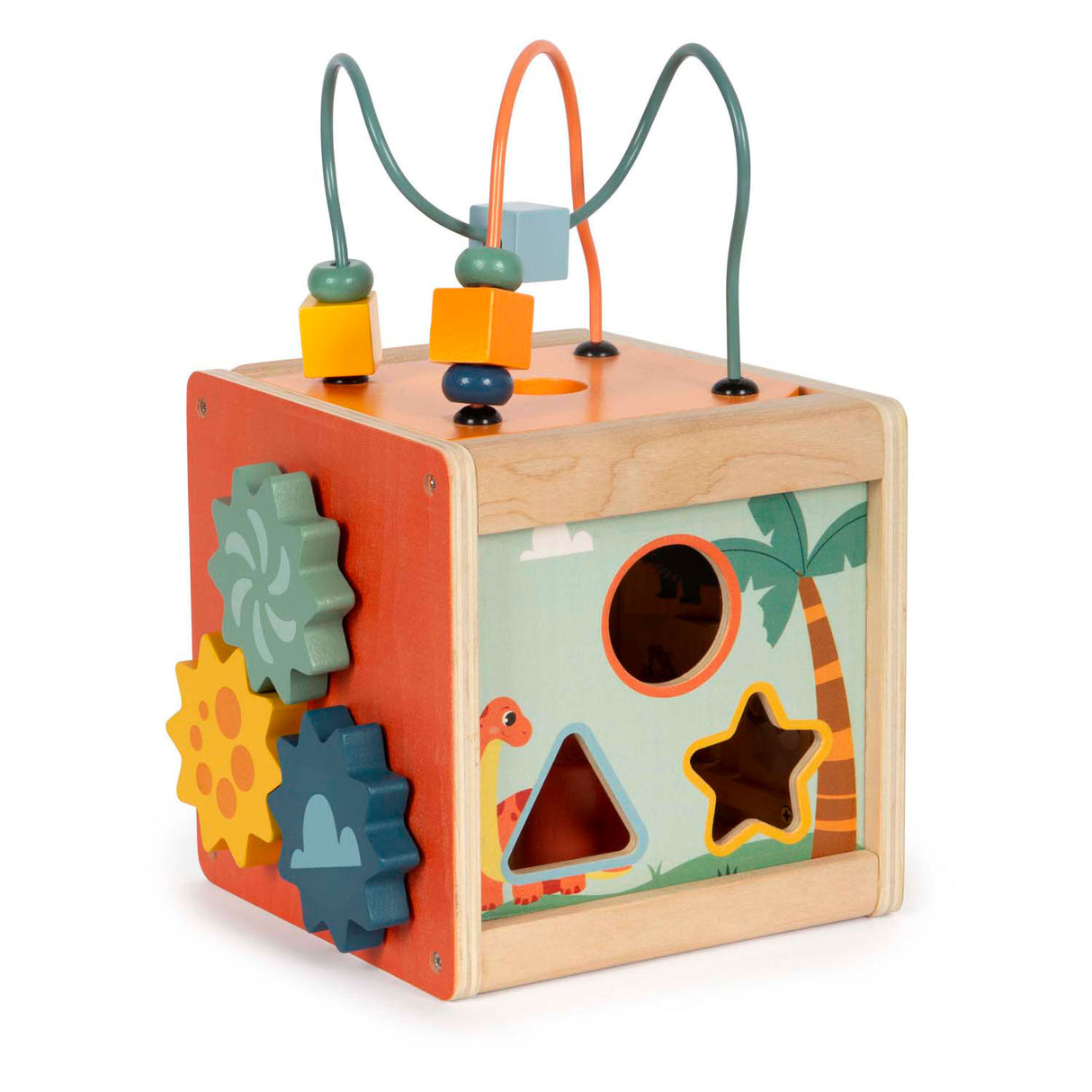 Malá noha - drevená kocka aktivity špirála motoriky dino