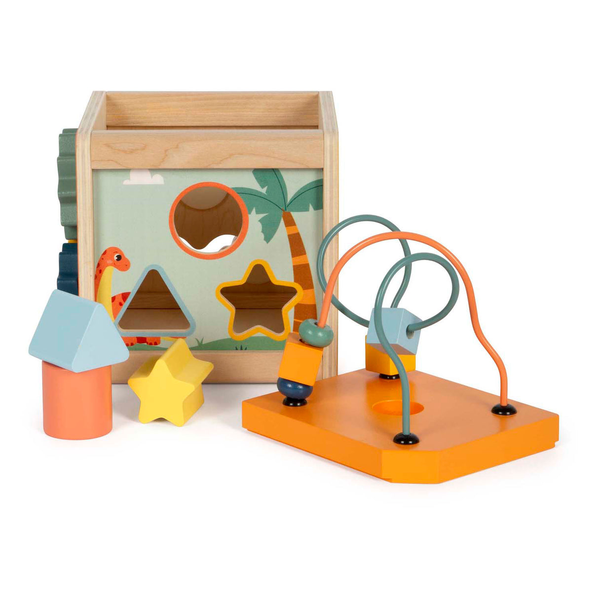 Malá noha - drevená kocka aktivity špirála motoriky dino