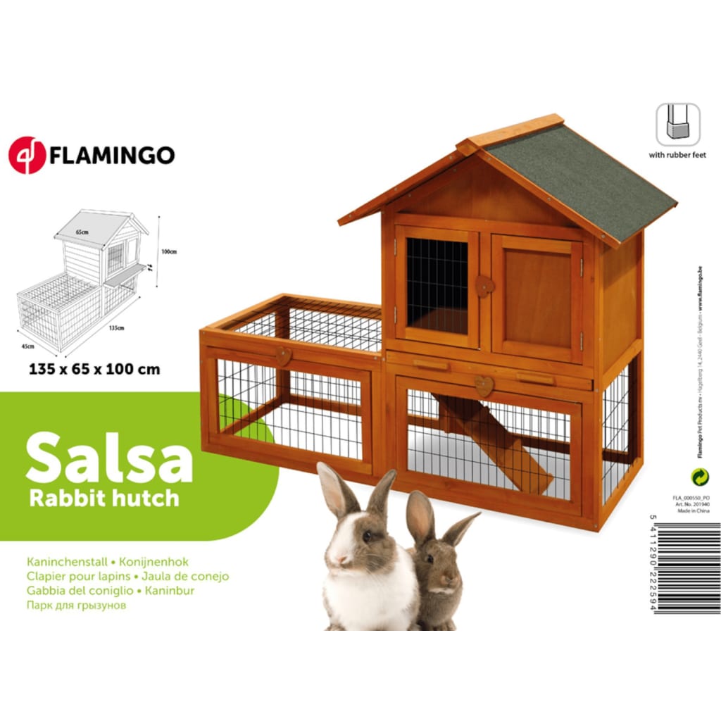 Flamingo rabbit hutch salsa 135x65x100 cm brown