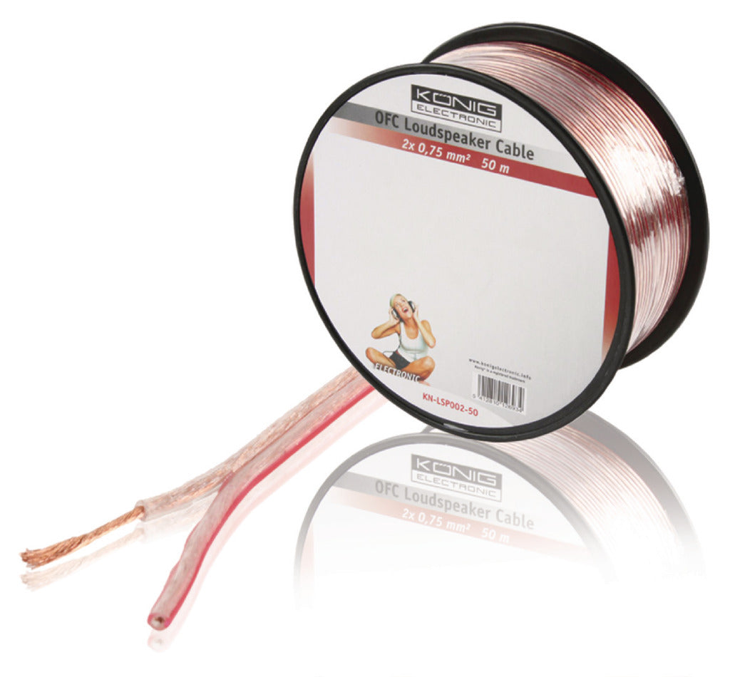 K ouml;nig König KN-LSP02R-50 Speaker Cable On Roll 2x 0.75 Mm² 50.0 M Transparent