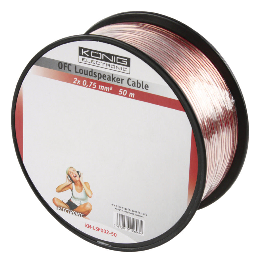 K ouml;nig König KN-LSP02R-50 Speaker Cable On Roll 2x 0.75 Mm² 50.0 M Transparent