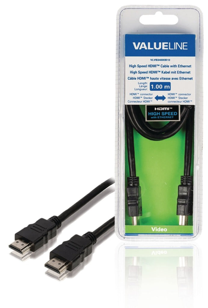 Valueline VLVB34000B10 høyhastighets HDMI-kabel med Ethernet HDMI-kontakt - HDMI-kontakt 1,00 m svart