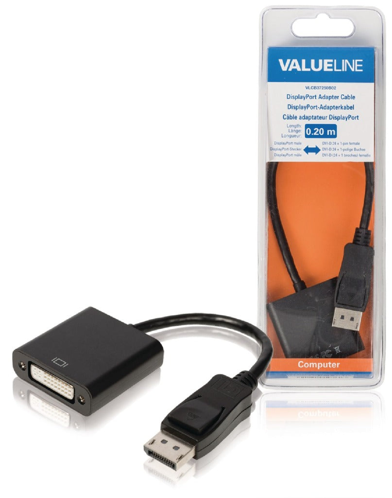 Valueline VLCB37250B02 DisplayPort адаптерен кабел DisplayPort мъжки - DVI-D 24 + 1-пинов женски 0,20 м черен