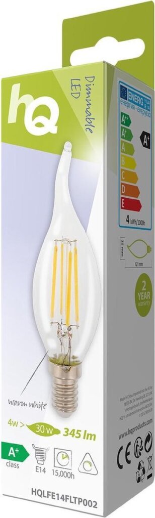 HQ LFE14FLTP002 LED RETRO -Filamentlampe E14 Dimmbare, gebiette Kerze 4 W 345 LM 2700 K