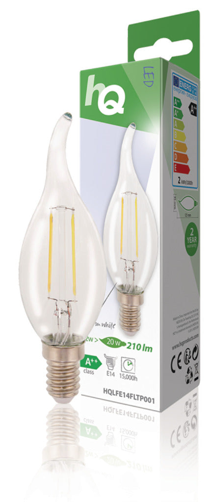 HQ lfe14fltp001 LED Retro Filament Lampe E14 Bent Candle 2 W 210 LM 2700 K